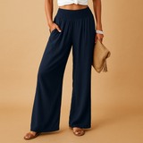 Pantalon taille haute en lin femme, coupe droite décontractée