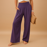 Pantalon taille haute en lin femme, coupe droite décontractée