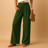 Pantalon taille haute en lin femme, coupe droite décontractée