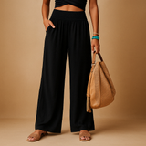 Pantalon taille haute en lin femme, coupe droite décontractée