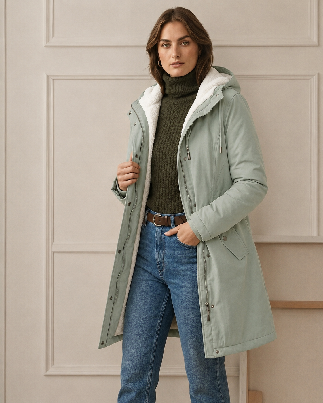 Parka d'hiver femme doublée polaire capuche mi-cuisse
