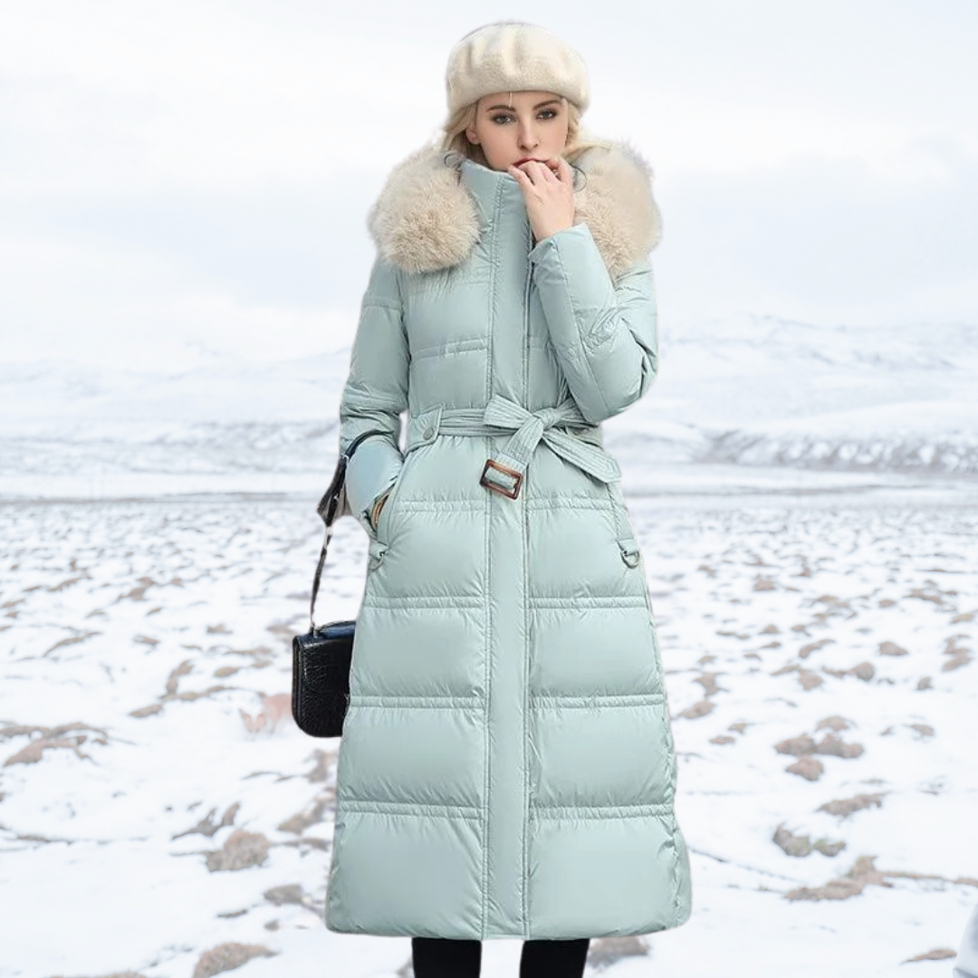 Parka Femme à Capuche Fourrure Imperméable - Blue and White