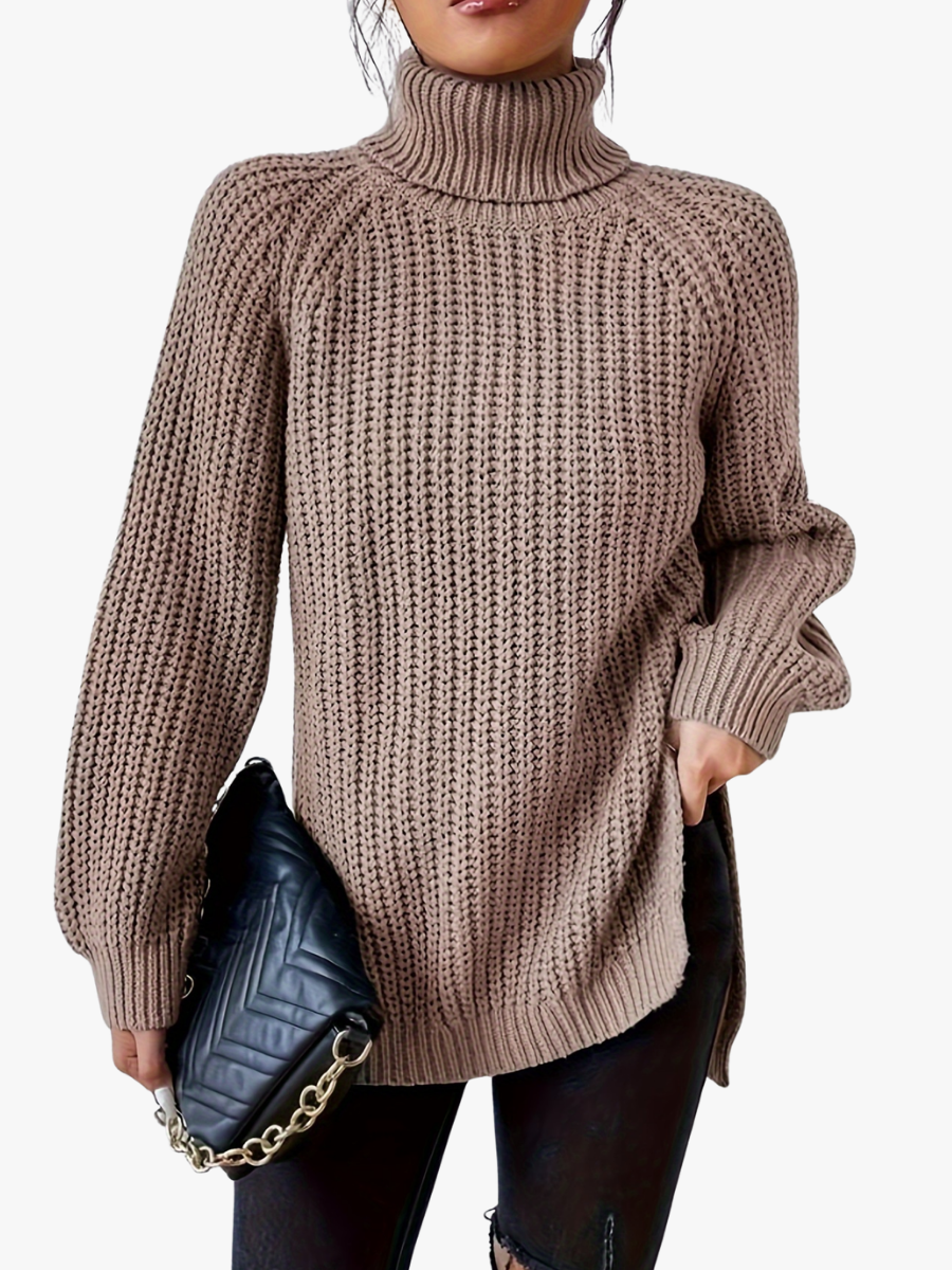 Pull col montant femme en maille manches raglan