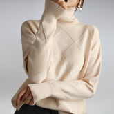 Pull col roulé femme en cachemire coupe ajustée - Beige