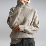 Pull col roulé femme en cachemire coupe ajustée - Kaki