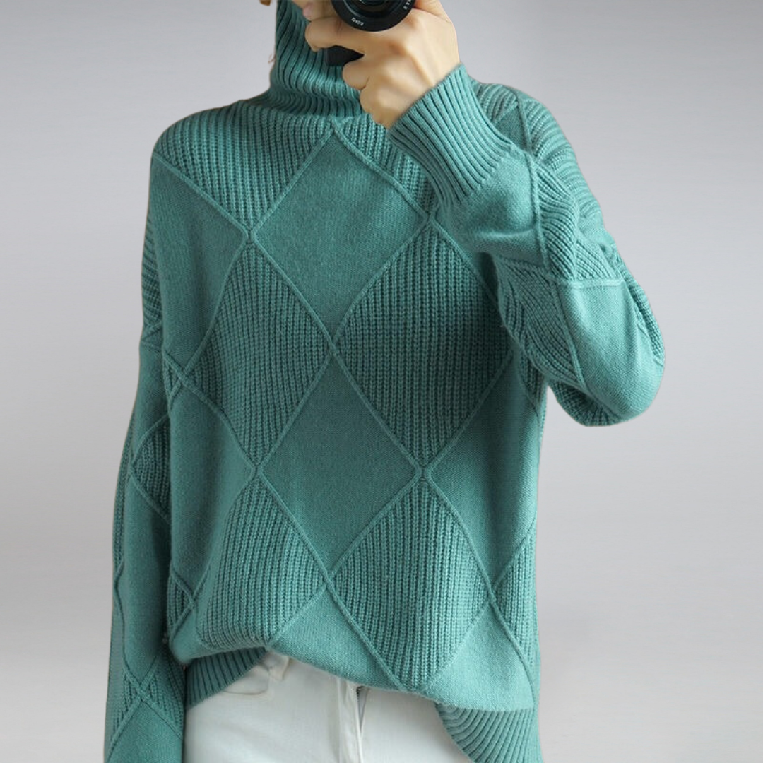 Pull col roulé femme en cachemire coupe ajustée - Turquoise