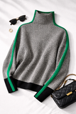 Pull col roulé femme laine cachemire rayures contrastées