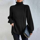 Pull col roulé femme manches longues ample
