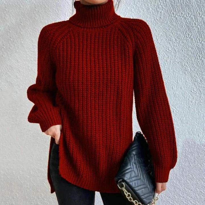 Pull col roulé femme manches longues ample