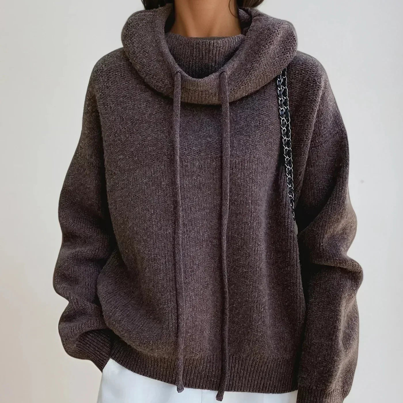 Pull col roulé femme oversize en maille - Marron