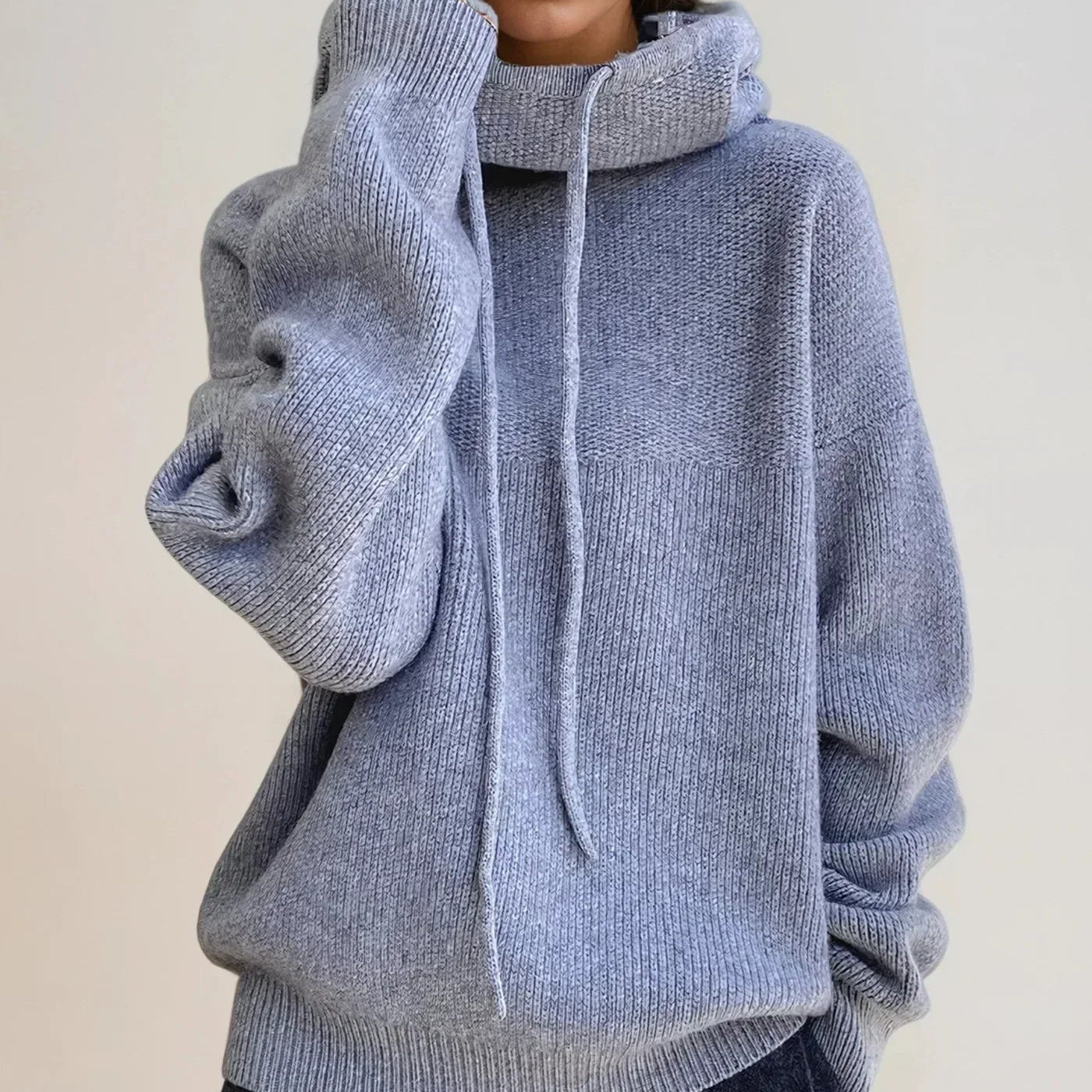 Pull col roulé femme oversize en maille - Gris