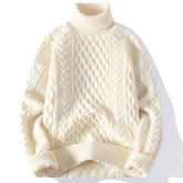 Pull col roulé homme en maille épaisse chaud coupe ample - Beige