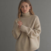 Pull col roulé oversize femme en cachemire - Beige