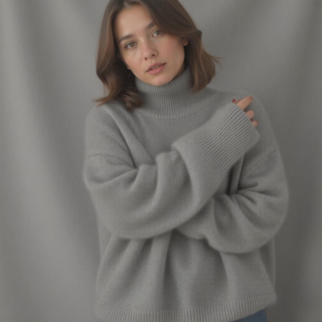 Pull col roulé oversize femme en cachemire