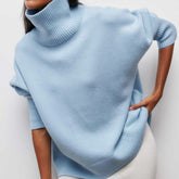 Pull col roulé oversize femme en maille manches longues