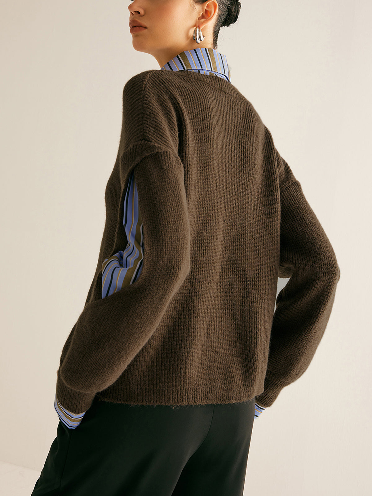 Pull côtelé cutout femme colorblock