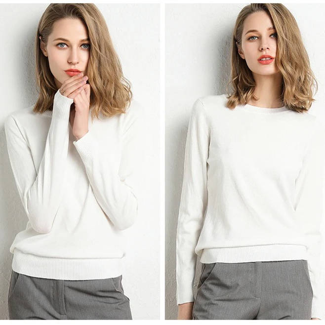 Pull en cachemire col rond manches longues