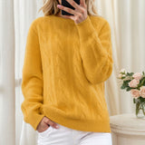 Pull Maille Chaud Femme Coupe Classique - Jaune