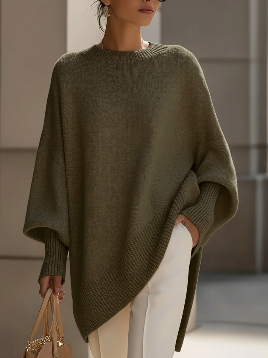 Pull oversize femme en laine col rond