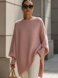Pull oversize femme en laine col rond - Rose