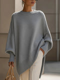 Pull oversize femme en laine col rond - Gris