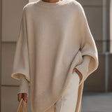 Pull oversize côtelé femme col rond manches larges - Abricot