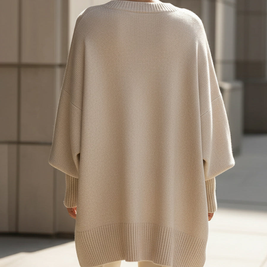 Pull oversize côtelé femme col rond manches larges