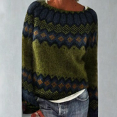 Pull Femme Rétro Maille Automne - Vert