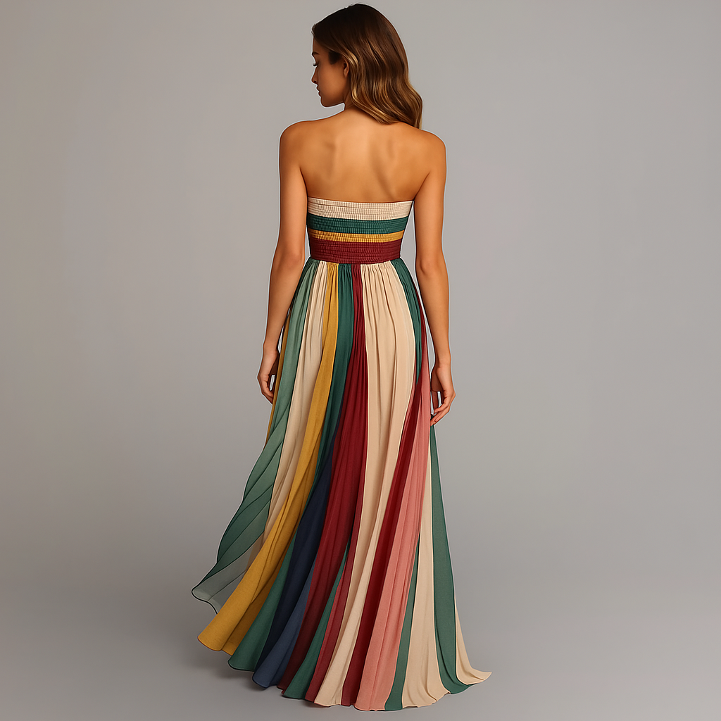 Robe Bustier Longue Plissée Femme Été