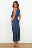 Robe de soirée dos nu en satin col halter femme