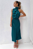 Robe de soirée dos nu en satin col halter femme