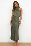 Robe de soirée dos nu en satin col halter femme