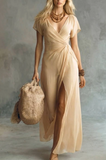 Robe Maxi Cache-Cœur Femme Manches Volantées