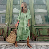 Robe maxi fleurie col V manches bouffantes femme