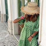 Robe maxi fleurie col V manches bouffantes femme