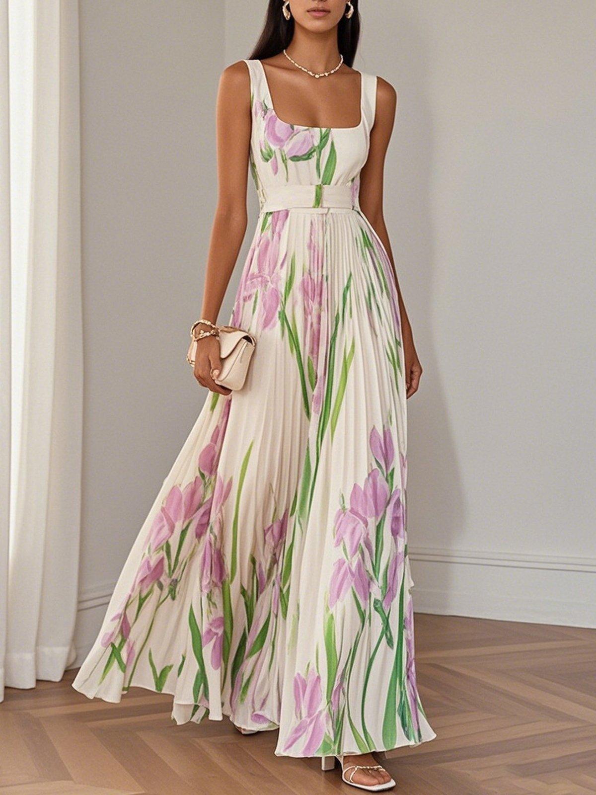 Robe Maxi Plissée Fleurie Femme
