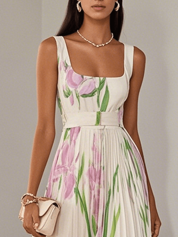 Robe Maxi Plissée Fleurie Femme