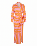 Robe maxi portefeuille femme manches longues col V imprimé végétal