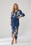 Robe maxi portefeuille femme manches longues col V imprimé végétal