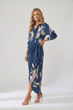 Robe maxi portefeuille femme manches longues col V imprimé végétal