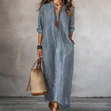 Robe maxi rayée col V femme manches longues