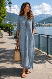 Robe maxi rayée col V femme manches longues