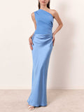 Robe maxi une épaule plissée femme pour soirée et cérémonie