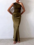 Robe maxi une épaule plissée femme pour soirée et cérémonie