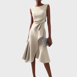 Robe Midi Asymétrique Drapée Sans Manches Femme