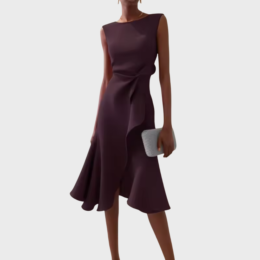 Robe Midi Asymétrique Drapée Sans Manches Femme