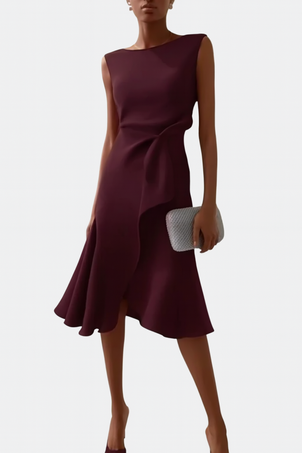 Robe Midi Asymétrique Drapée Sans Manches Femme