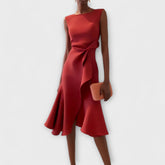 Robe Midi Asymétrique Drapée Sans Manches Femme