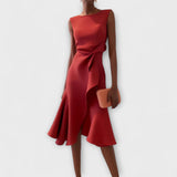 Robe Midi Asymétrique Drapée Sans Manches Femme