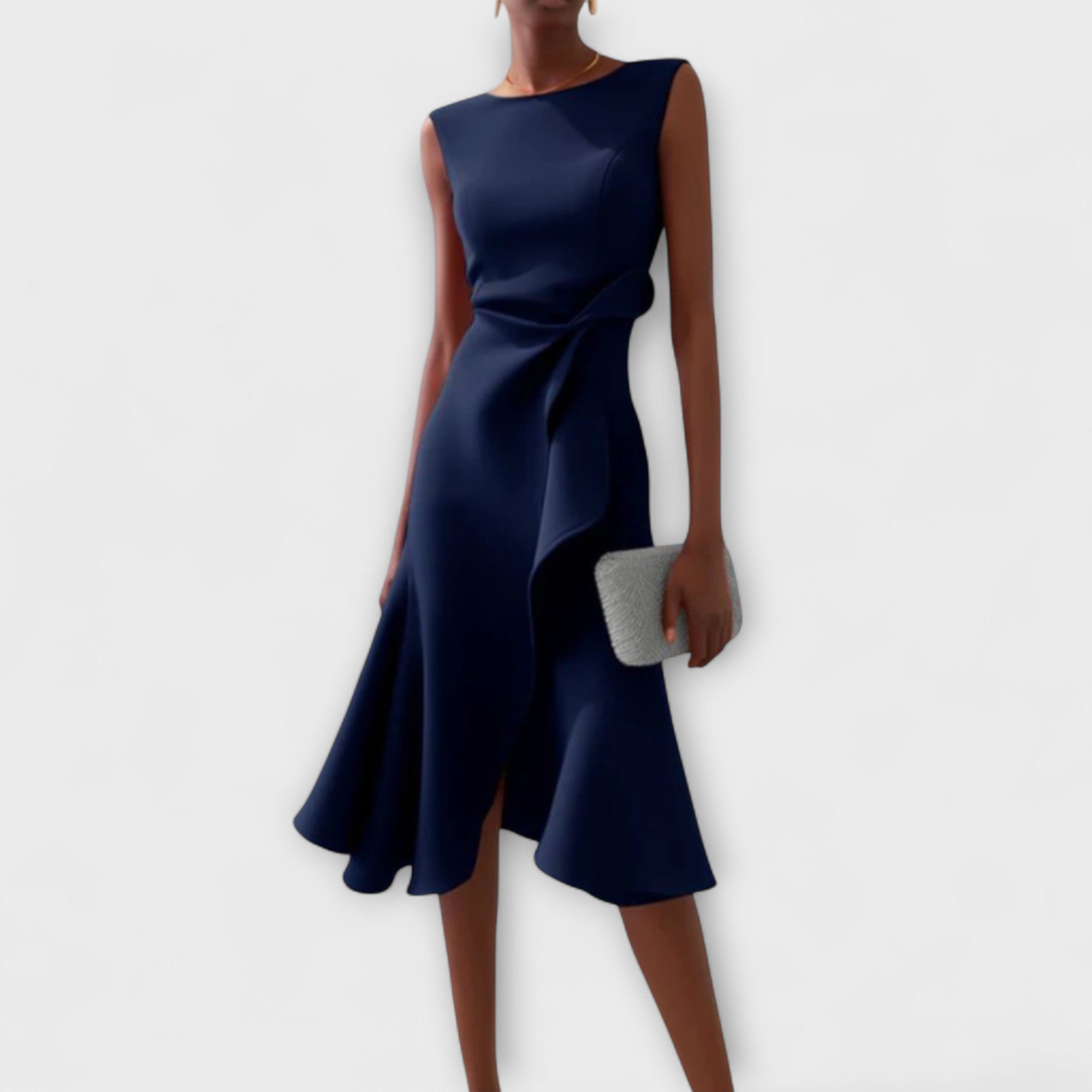 Robe Midi Asymétrique Drapée Sans Manches Femme